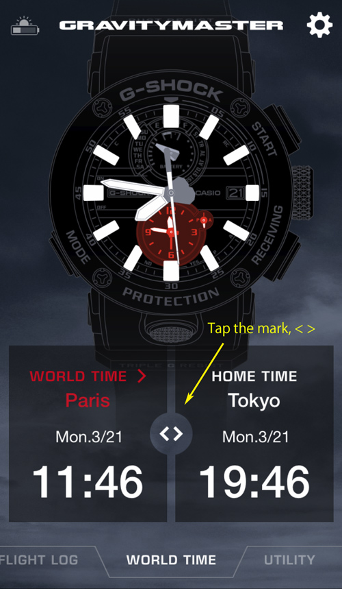 G-SHOCK Connected / WORLD TIME / Tap the mark,